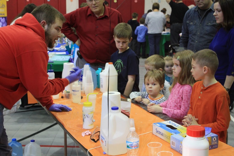 Performing an experiment during an event in Traer, IA